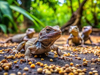 Close-up of Lizard Droppings on Ground Surrounded by Natural Vegetation in a Wild Outdoor Setting