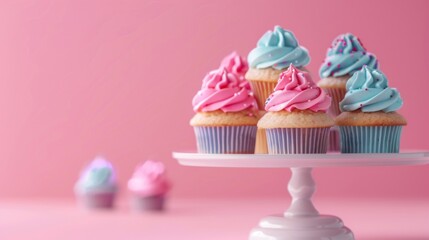Pink and Blue Cupcakes on a Cake Stand - Delicious Sweet Treats