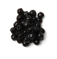 Pile of dark tapioca pearls isolated on white, top view