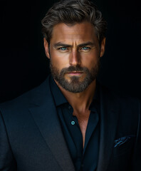 Fototapeta premium A man in a suit stares intently into the camera.