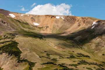 The open tundra cirque high in the mountains alongside Old Fall River Road, behind the Alpine Visitor Center  in Rocky Mountain National Park, Colorado, in July