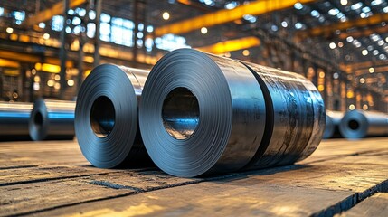 Obraz premium Steel Coils in a Factory Setting