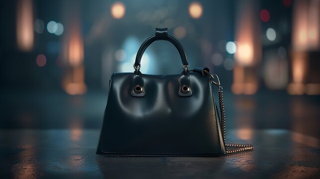 Black luxury leather handbag. High class fashion item