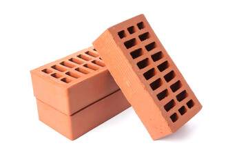 Red bricks isolated on white. Building material