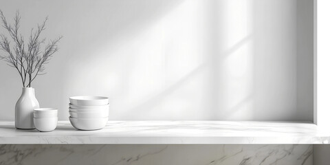 Empty Marble Kitchen Tabletop for Product Display, Ideal for Restaurant or Beauty Advertisement Design