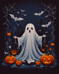 halloween background with pumpkin and bats