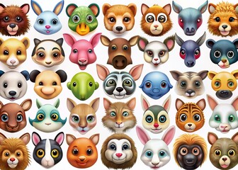 Obraz premium Colorful Animal Emoji Collection Representing Various Species and Their Unique Characteristics