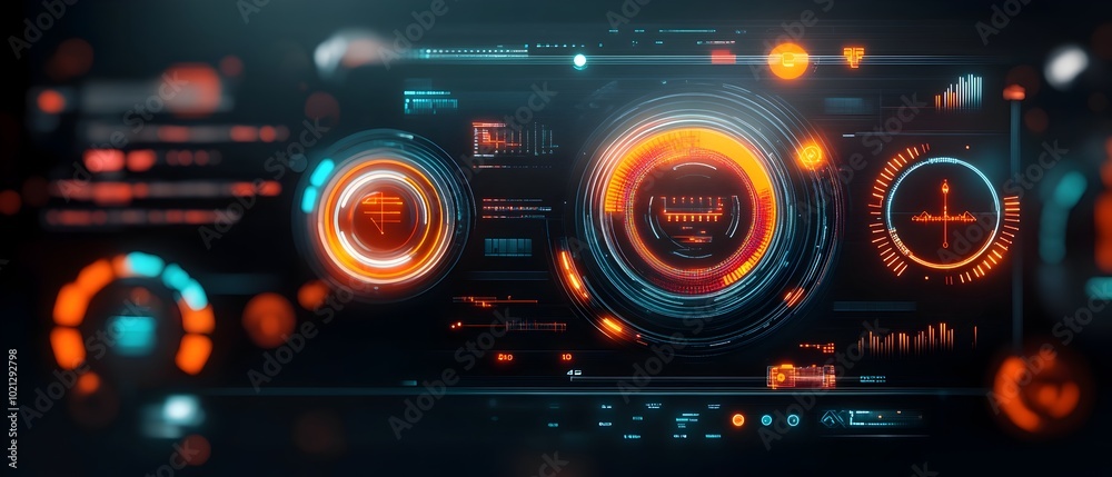 Poster mesmerizing and immersive futuristic digital data display with seamless blending of vibrant neon acc