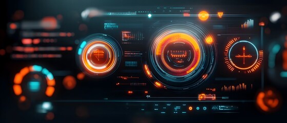 Mesmerizing and immersive futuristic digital data display with seamless blending of vibrant neon accented GUI elements sleek high tech technology environment