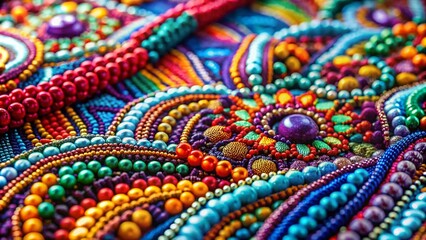 Colorful beaded fabric texture showcasing intricate patterns and vibrant hues for textile design projects