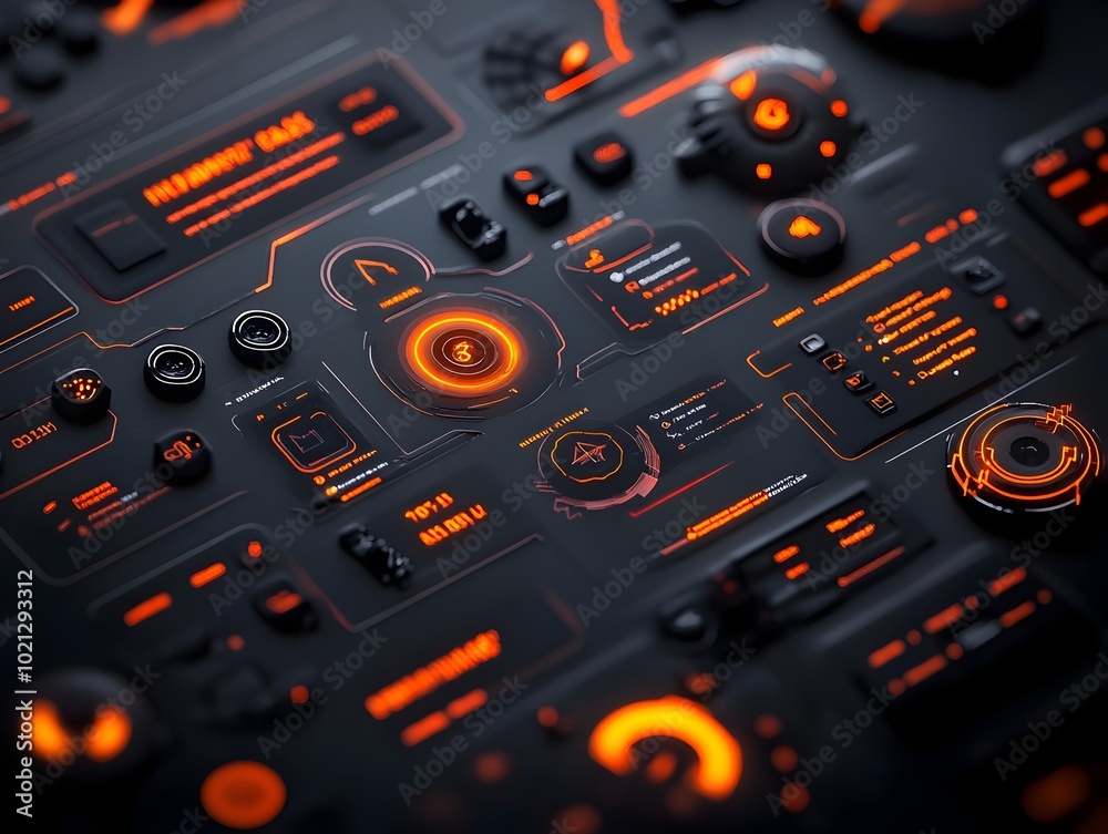 Poster sleek and intuitive digital data presentation with abstract neon tinged ui components for immersive 