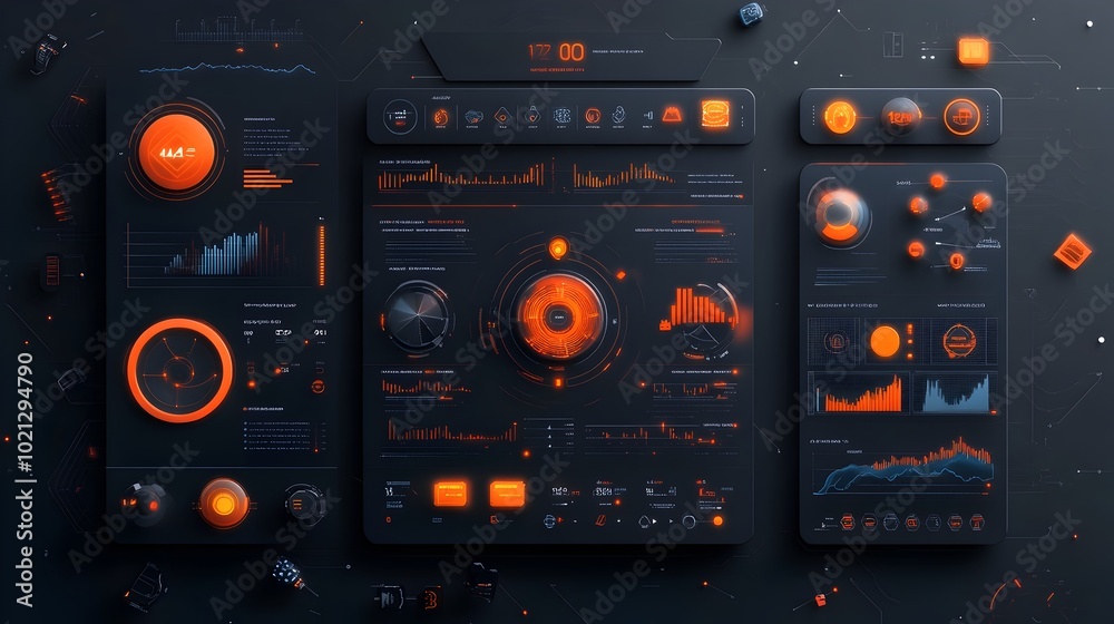 Poster stylized digital data display with modern minimalist geometric ui elements and modular layout futuri