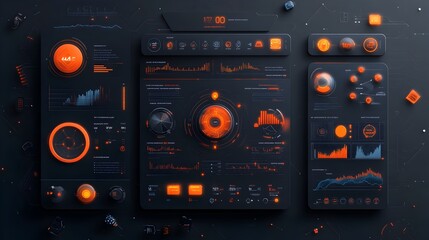 Stylized digital data display with modern minimalist geometric UI elements and modular layout  Futuristic clean HUD design for game interfaces and interactive technology backdrops