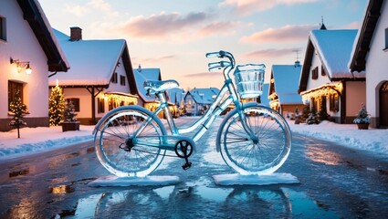 Fototapeta premium Ice Bicycle in Winter Wonderland Scenery