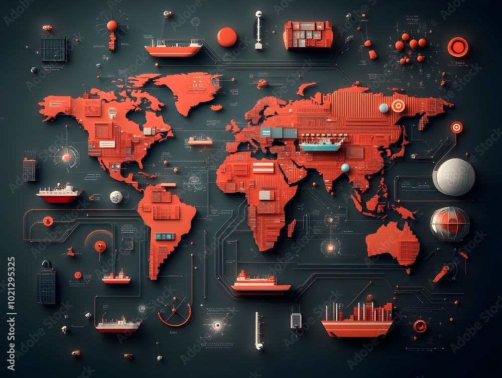 Poster ai orchestrated global logistics hub visualizing real time container ship movements streamlining com