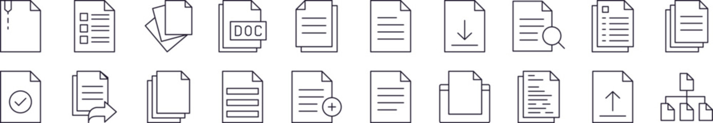 Collection of Line Icons of Documents, Clipboards, Office Drawn with Thin Line for apps, web sites, banners, infographics and other types of design