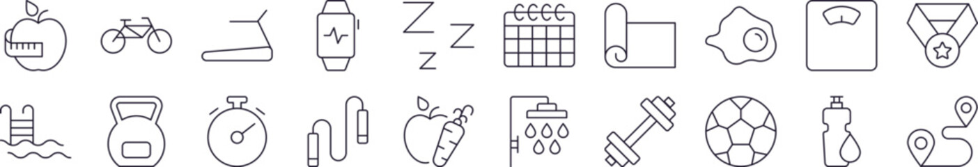 Collection of Signs of Healthy Lifestyle, Fitness, Wellness for apps, web sites, banners, infographics and other types of design