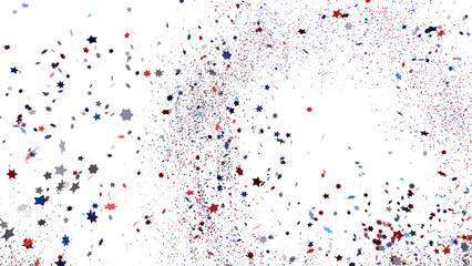 Festive background with confetti in the shape of stars in the color of the American flag.