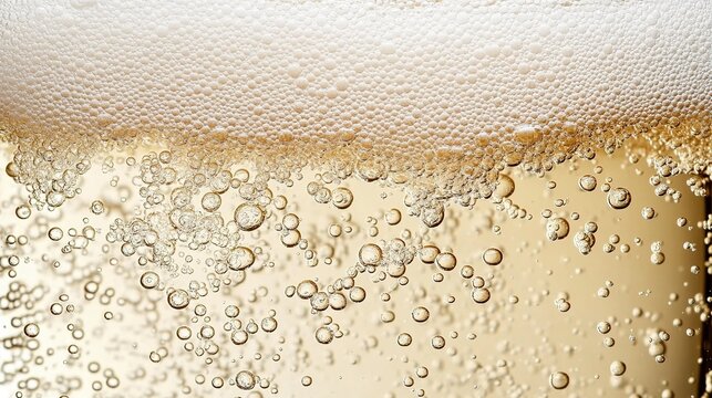
Macro shot of champagne bubbles with foam in the background.
