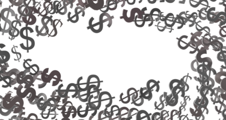 Falling dollar sign. 3D rendering.