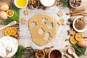 A frame of ingredients for making Christmas cookies. Christmas, holiday