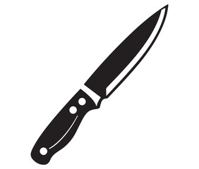 Knife isolated on white background, Knife silhouette, Realistic kitchen knife vector icon