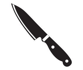 Knife isolated on white background, Knife silhouette, Realistic kitchen knife vector icon