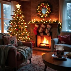 fireplace with christmas decorations