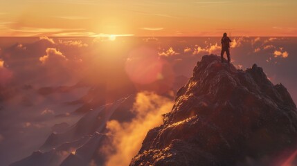 Fototapeta premium Majestic Mountain Peak Sunset: A Hiker's View