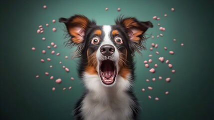 Fototapeta premium Comically exasperated and gleeful canine with astonished eyes and slightly parted mouth showcasing a humorous and charismatic disposition in a cinematic digital