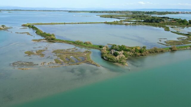 Grado Lagoon seen from above. Between waters, islands and uncontaminated nature