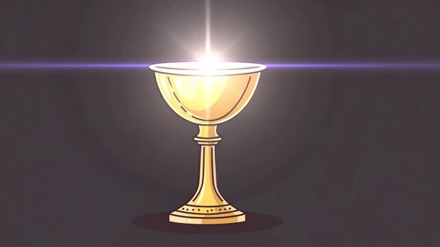 A golden chalice glows in the dark, radiating light from within