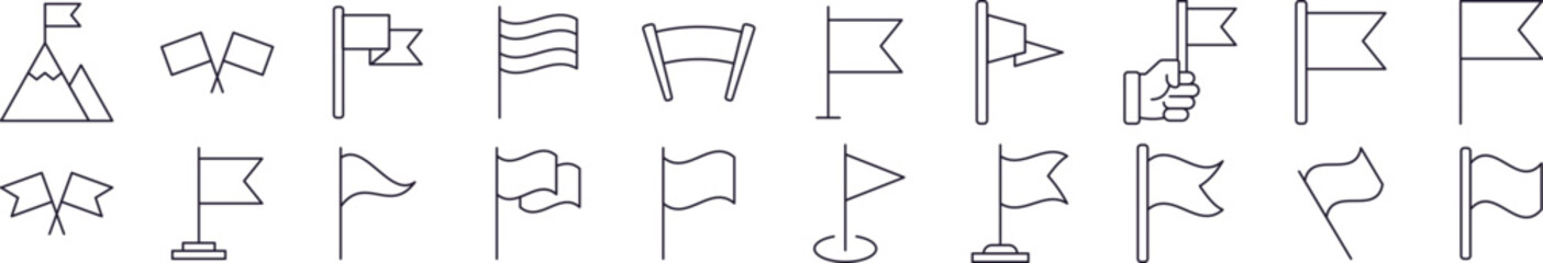 Collection of Outline Symbols of Flag Drawn with Thin Line for apps, web sites, banners, infographics and other types of design