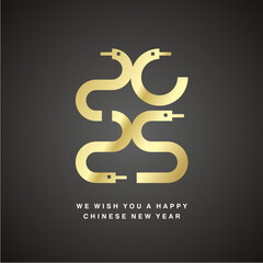 Happy Chinese New Year 2025 ultra modern golden snake design numbers typography black background label icon logo button for 2025 year