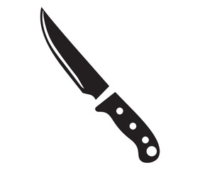 Knife isolated on white background, Knife silhouette, Realistic kitchen knife vector icon