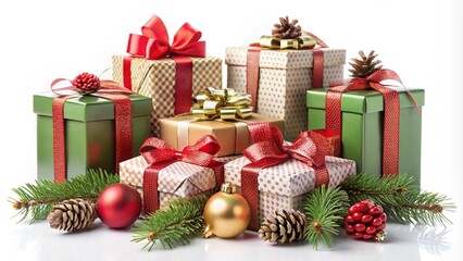 Christmas tree and gifts Box  isolated on white 