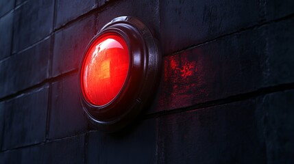 A green circular traffic light with a green backlight is mounted on a dark wall. The light indicates movement or a go signal. The image is a 3D rendering. 