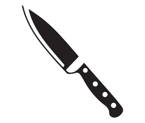 Knife isolated on white background, Knife silhouette, Realistic kitchen knife vector icon