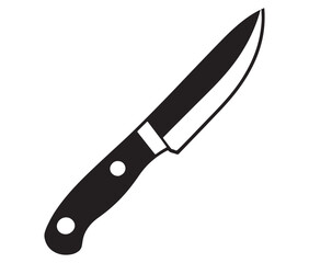 Knife isolated on white background, Knife silhouette, Realistic kitchen knife vector icon