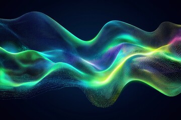 Fototapeta premium Abstract Wavy Pattern of Glowing Green and Blue Dots