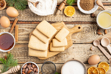 Ingredients for making Christmas cookies. Christmas, holiday