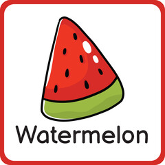 Printable watermelon fruit flashcards for kids. Study and learning fruits. Education game