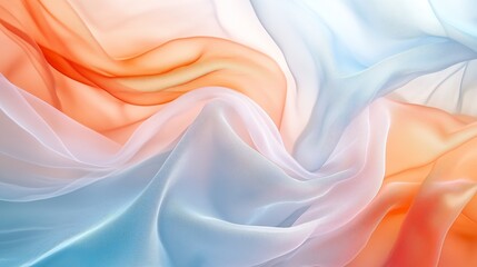 Obraz premium Abstract background with pastel colors, a light blue and orange color gradient, soft waves of tulle fabric, and an elegant style.