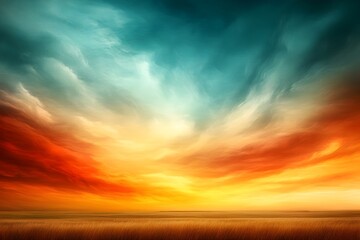 Fototapeta premium Dramatic twilight sky filled with enigmatic cloud patterns shimmering colors and a moody brushstroke like textural atmosphere