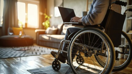 Obraz premium Person in Wheelchair Working on Laptop at Home
