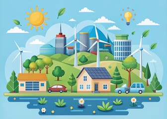 Comprehensive Sustainability Infographic Highlighting Renewable Energy, Waste Reduction, and Conservation