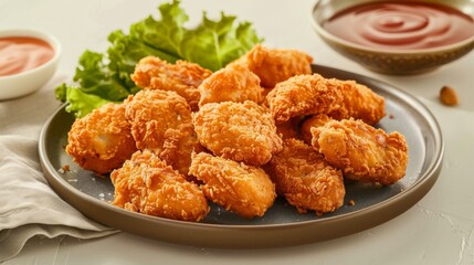 Crispy Chicken Nuggets with Ketchup - Delicious Fast Food