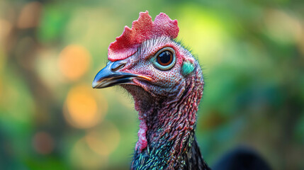 CloseUp Perspective of a Colorful Turkey in Its Natural Environment and Habitat