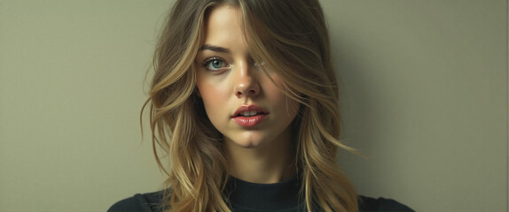 Elegant Woman with Loose Waves and Serious Gaze