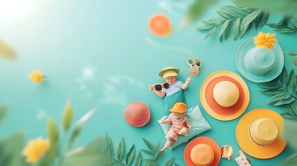 Joyful family enjoying a carefree picnic in a lush green park on a sunny day with parents and children relaxing playing and bonding under a vibrant blue sky and warm